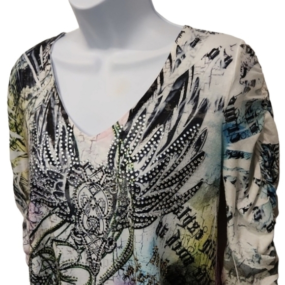 S12 Crystal Embellished Graphic Print Top - Picture 2 of 8